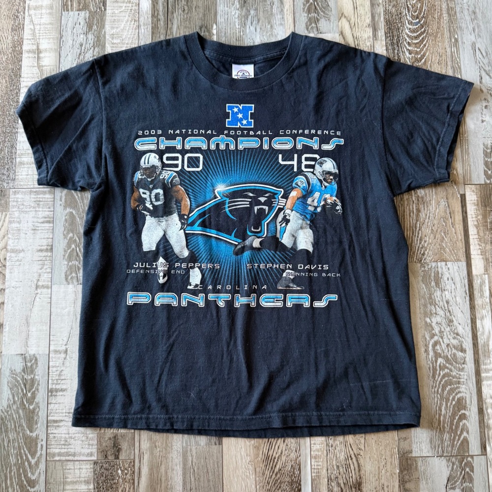 Delta Carolina Panthers T-Shirt Youth XL Black Excellent 2003 NFC Champions NFL